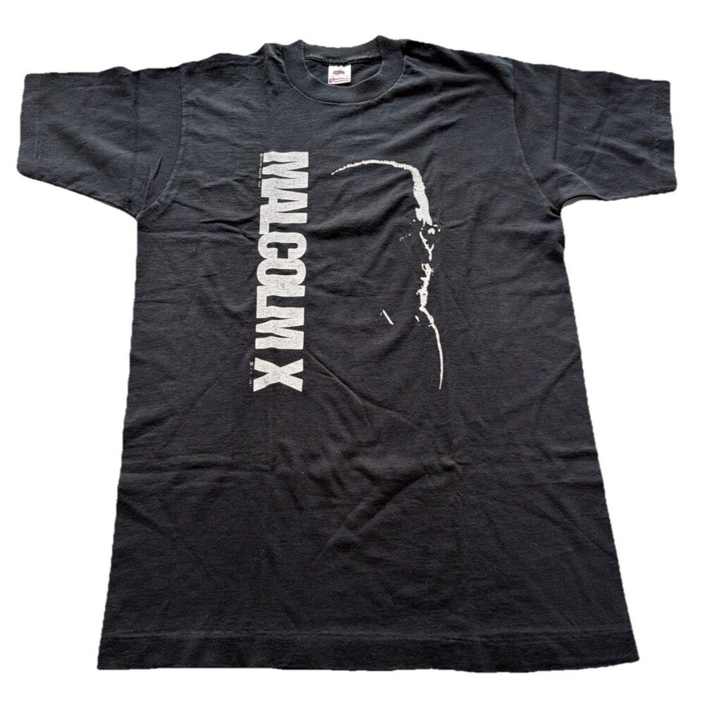 Vintage Malcom X T-Shirt Size Large  Black 1991 Single Stitch Made In USA FOTL